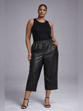 NWOT Madewell Vegan Leather Track Pants Black XL Cropped Elastic Waist